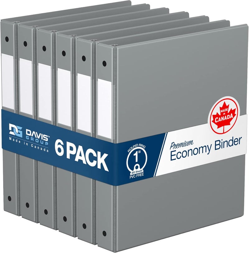 Davis Group Premium Economy 6-Pack 3-Ring Binders for School or Office, Round-Ring Binders, 1 Inch, Gray - Image 1